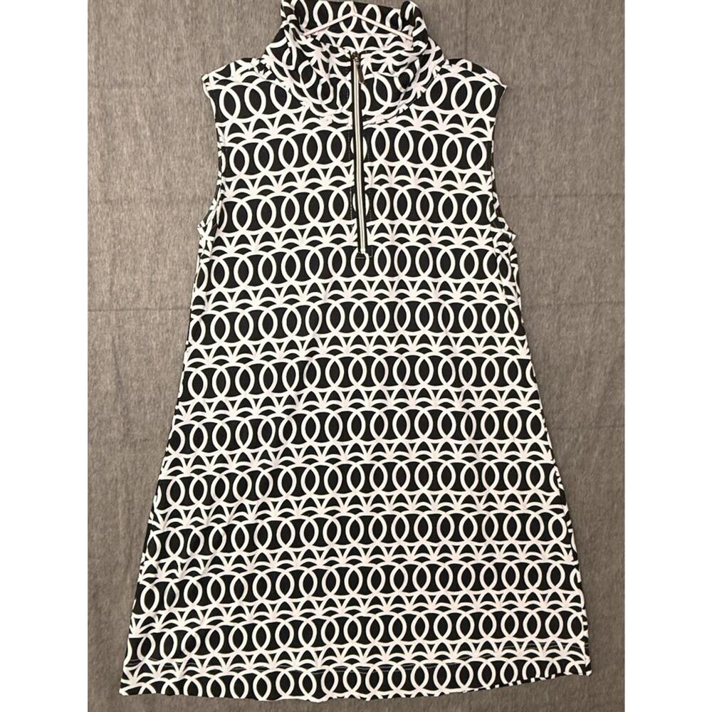 Lulu B Dress Womens XL Geometric 3/4 Zip Black White Stretch Knee Length - Picture 2 of 7